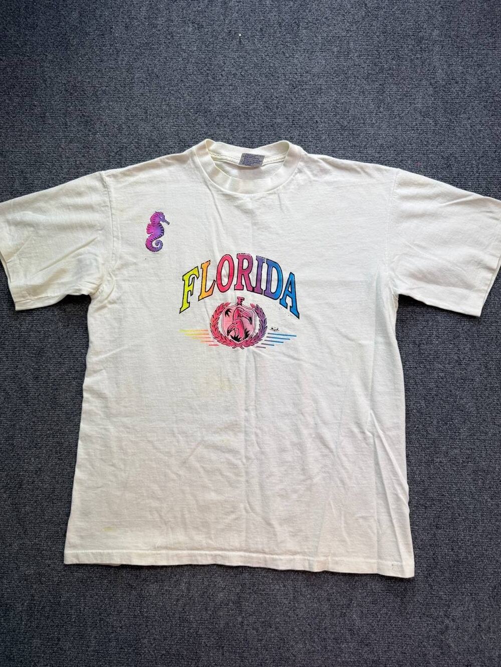 All Sport Vintage Florida Seahorse Graphic T-Shirt Women's L 44 White USA
